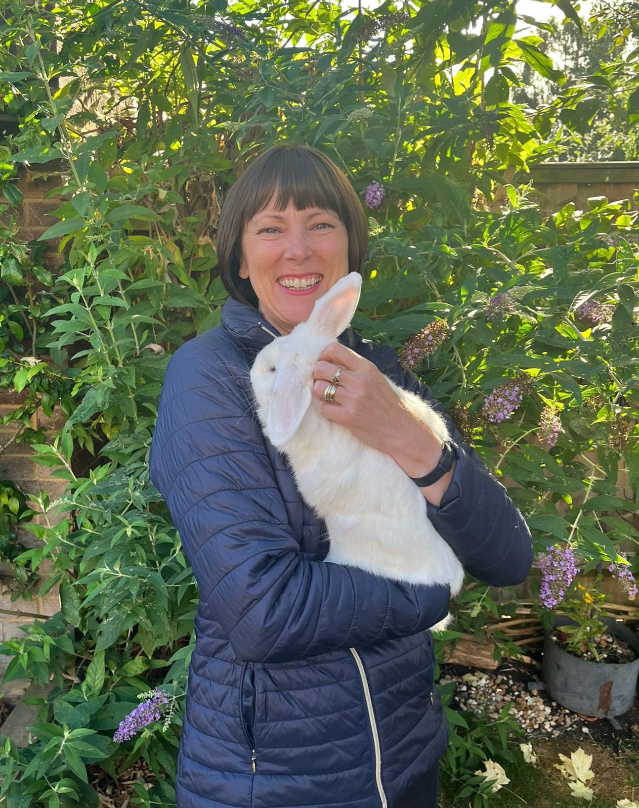 joy with rabbit